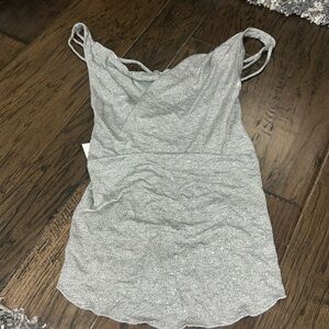 Gray sparkly Chaser Cowl Neck Top